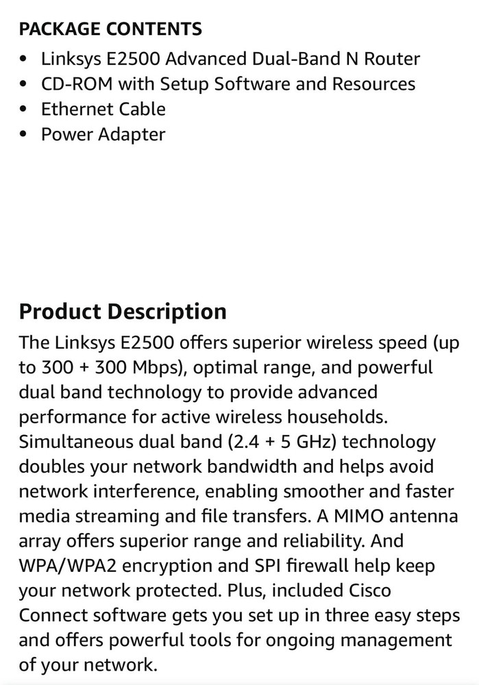 Linksys E2500 Dual band wireless Router N600