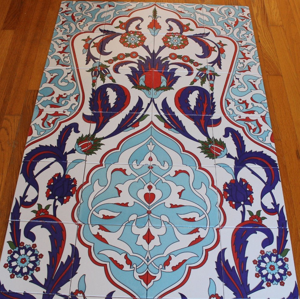 Turkish 32"x71" Iznik Floral Pattern Handpainted Ceramic Tile PANEL Mural