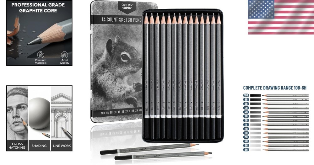 Durable 14-Count Graphite Sketch Pencils with Comfortable Grip & Medium Point