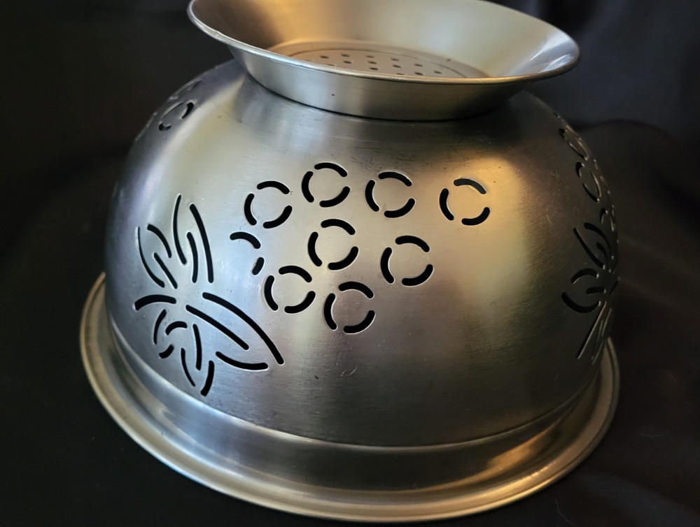 Stainless Colander With Grapevine Pattern 8" Diameter 5" Deep