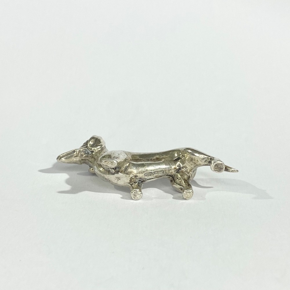 vintage solid silver Dachshund miniature , hallmarked italian figurine