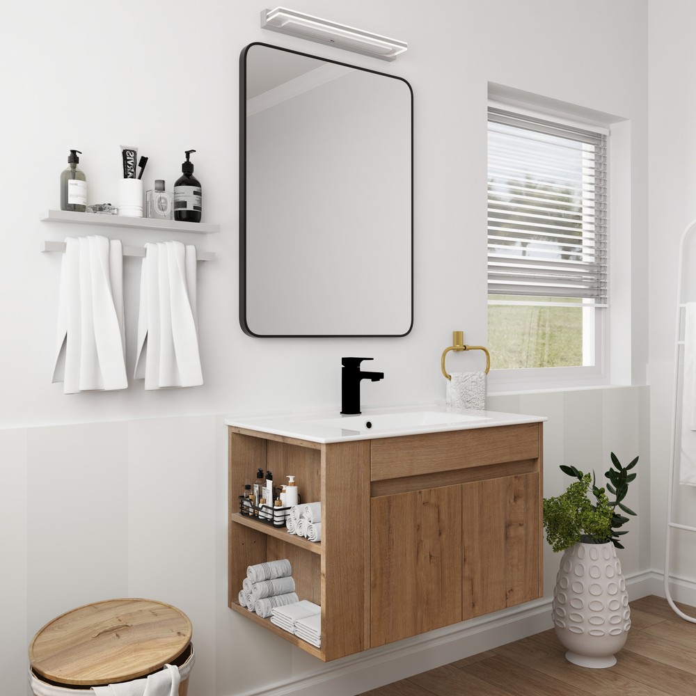 30"Floating Wall Mount Bathroom Vanity Cabinet+Basin Sink +Adjustable Open Shelf