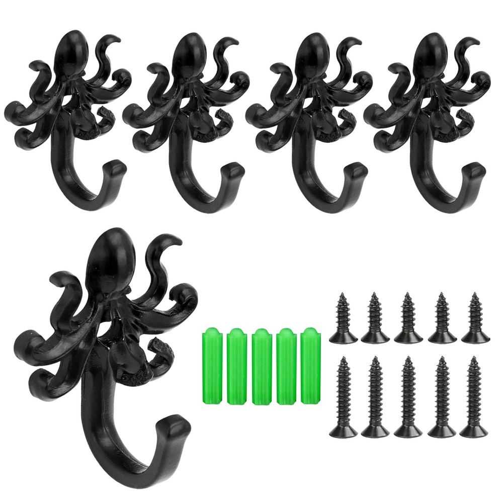 5 Pack Coat Hooks Wall Storage Hooks – Decorative Wall Mounted Hooks Rustic M...
