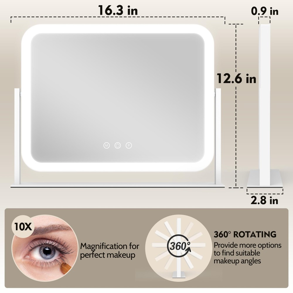 Lighted Makeup Mirror, 17"x13" Vanity Mirror with Lights, 10X Magnification, ...