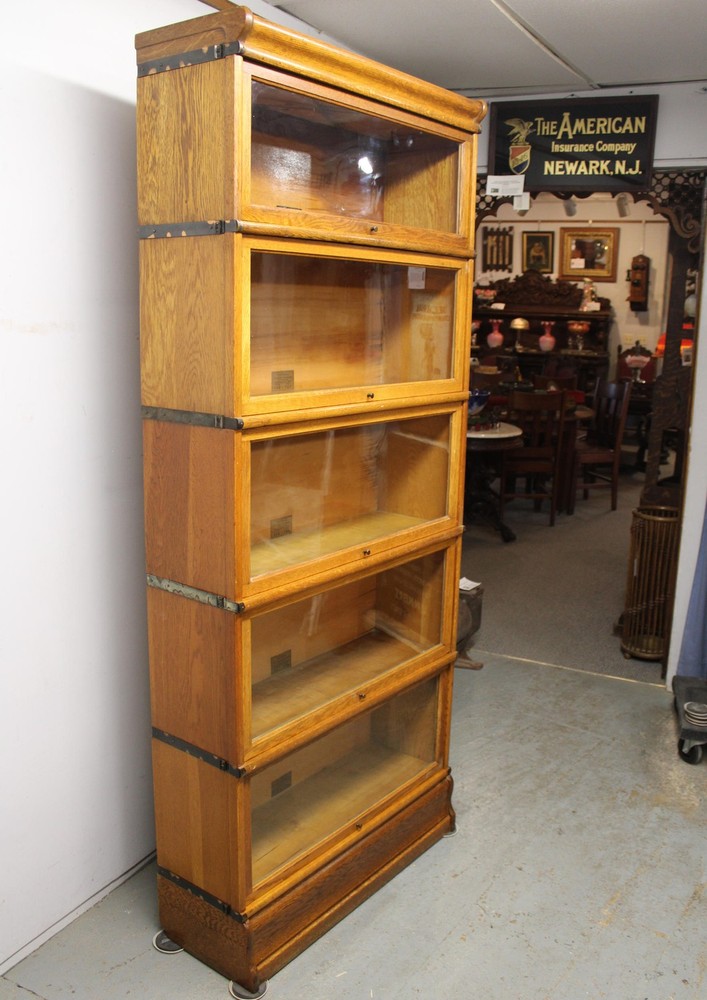 Antique Wall Unit (3) Oak Globe Wernicke Bookcases – Each Five Sections Height
