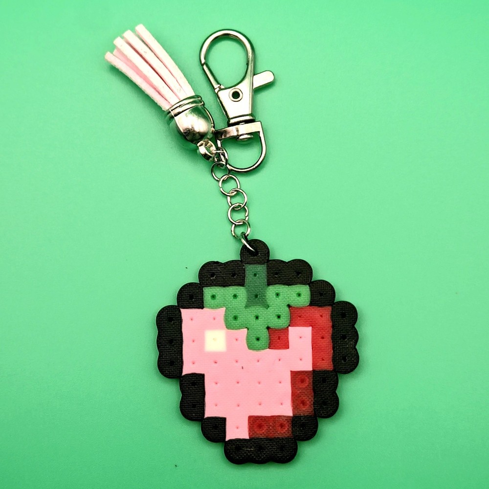 Pixel Strawberry Perler Bead Keychain!