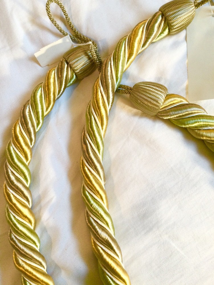 2 Curtain Large Rope Tie Backs 37” 2 Tone Golds￼