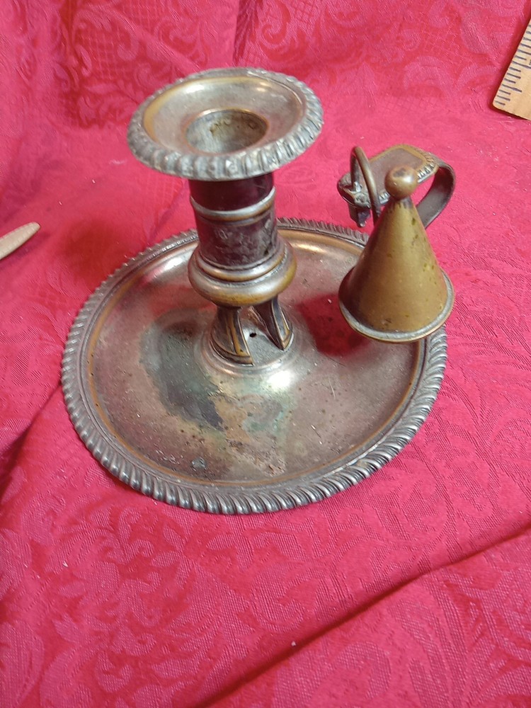 Vintage Silver Plate Candlestick Holder with Attached Snuffer