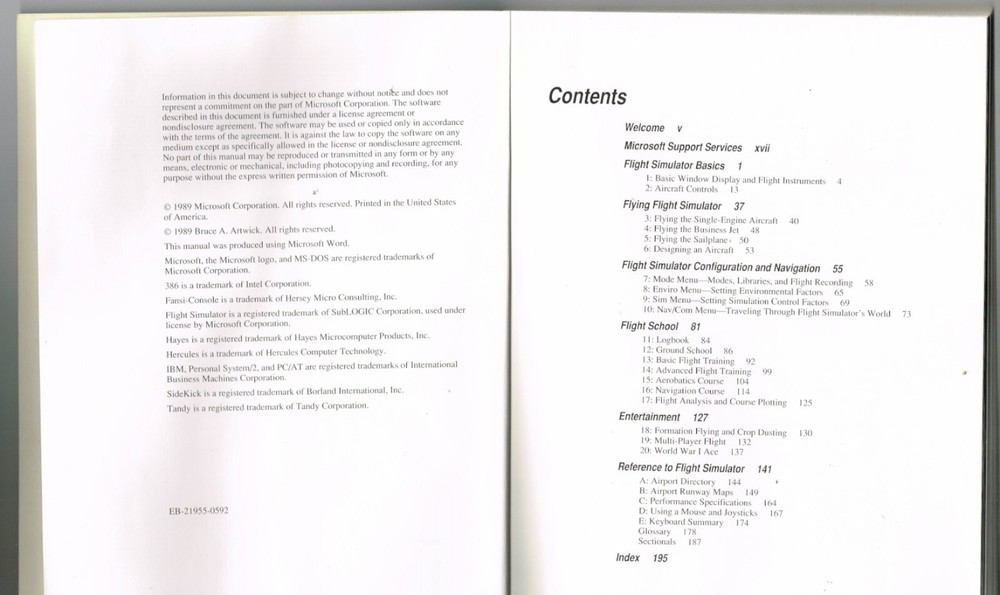 MICROSOFT FLIGHT SIMULATOR Information Manual & Flight Handbook, for IBM 1989
