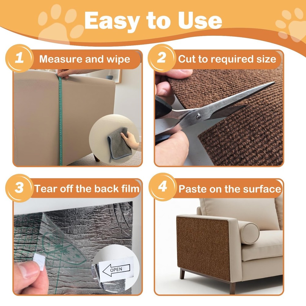 Cat Scratch Furniture Protector Trimmable Self-Adhesive Couch Protector Brown