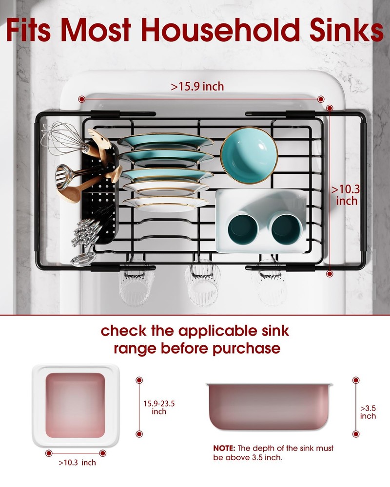 Sakugi Dish Drying Rack in Sink - Expandable Stainless Steel Dish Rack Over The