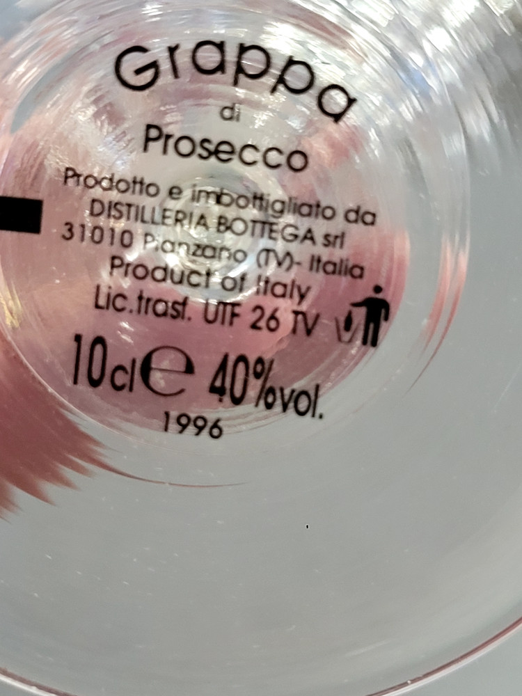 Grappa di Prosecco.Hand Blown Glass Bottle Grape Design.New 1996