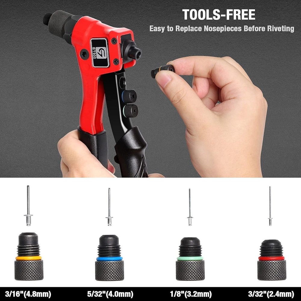 Professional Pop Rivet Tool Kit with Interchangeable Heads & Carrying Case