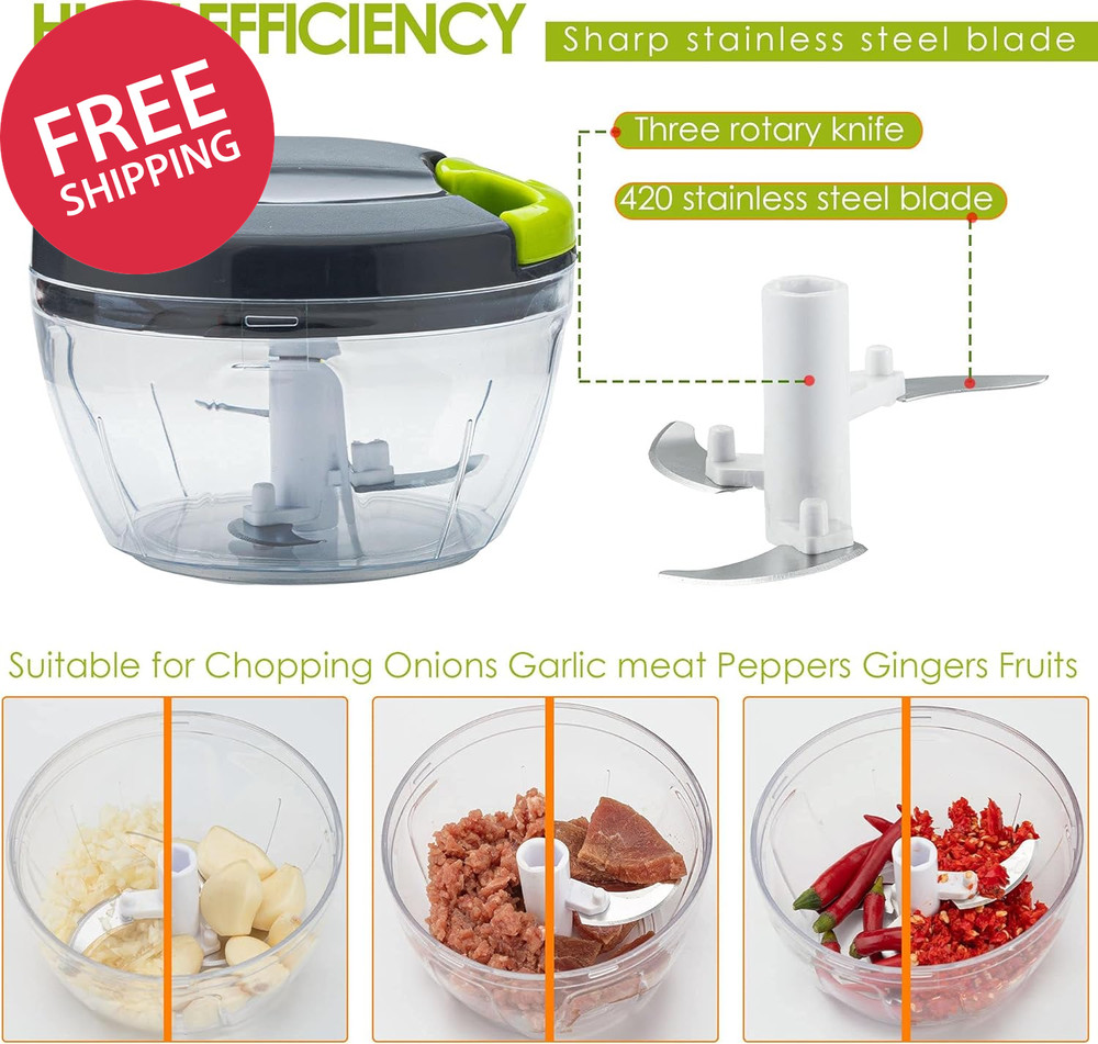 Multi-Function Manual Food Chopper Processor with Handle Cover Vegetable Mincer