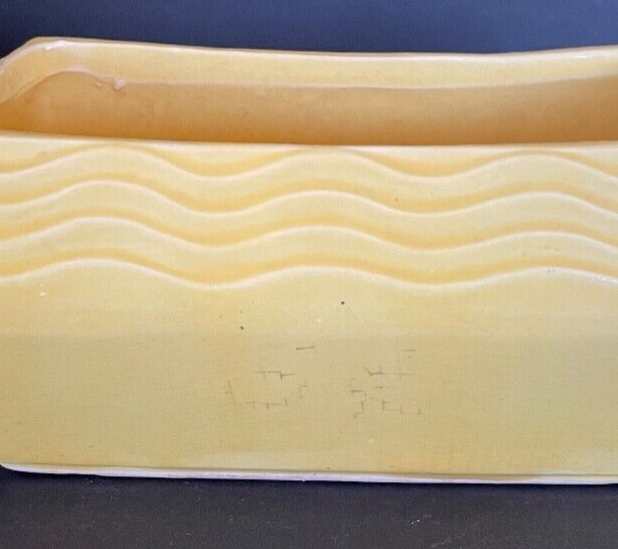 Vintage McCoy USA Yellow Rectangular Planter Wavy Pattern, Art Deco