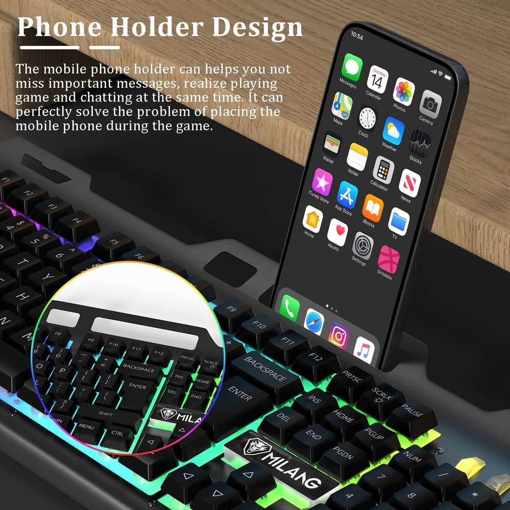 Computer Desktop Gaming Keyboard and Mouse Mechanical Feel LED Light Backlit US