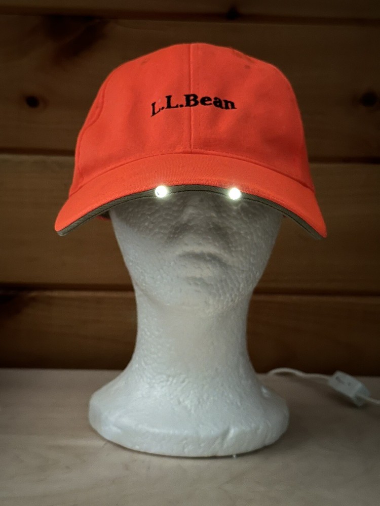 LL BEAN Blaze Orange Adjustable LED Lighted Pathfinder Hat Baseball Cap Hunting