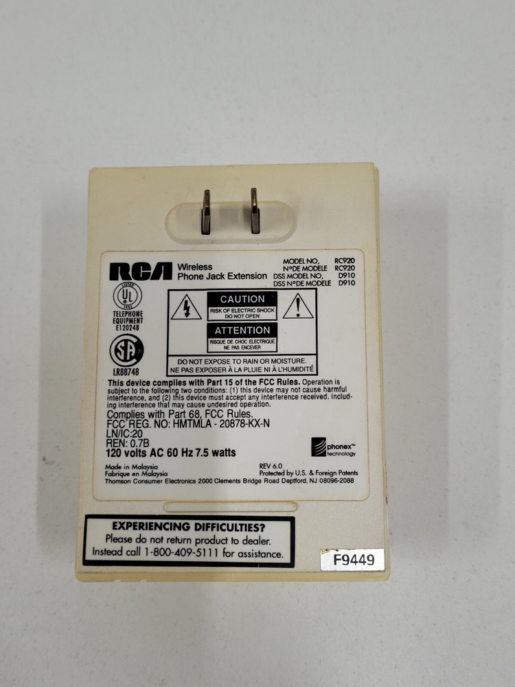 RCA Wireless Phone Jack System Extension Unit RC920