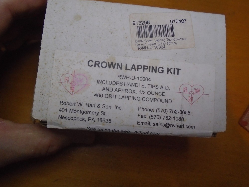 R W Hart Barrel Muzzle Crown Lapping Tool Complete Set NEW - Gunsmith