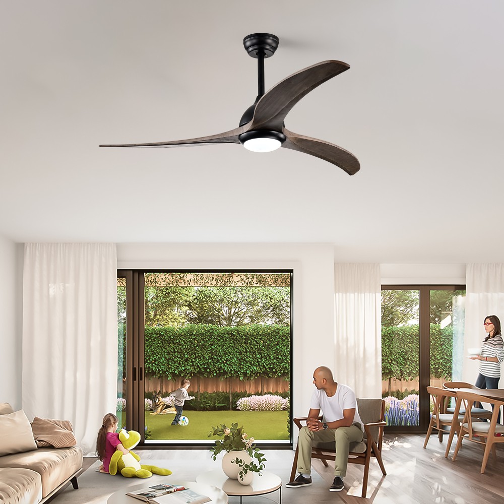 52"Solid Wood BladesCeilingFan Indoor Ceiling Fan With Light with Remote Control