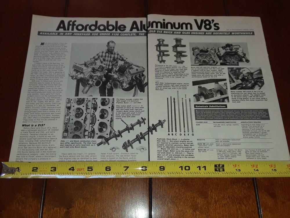 OLDSMOBILE / BUICK 215 ALUMINUM ENGINE ORIGINAL 1985 ARTICLE