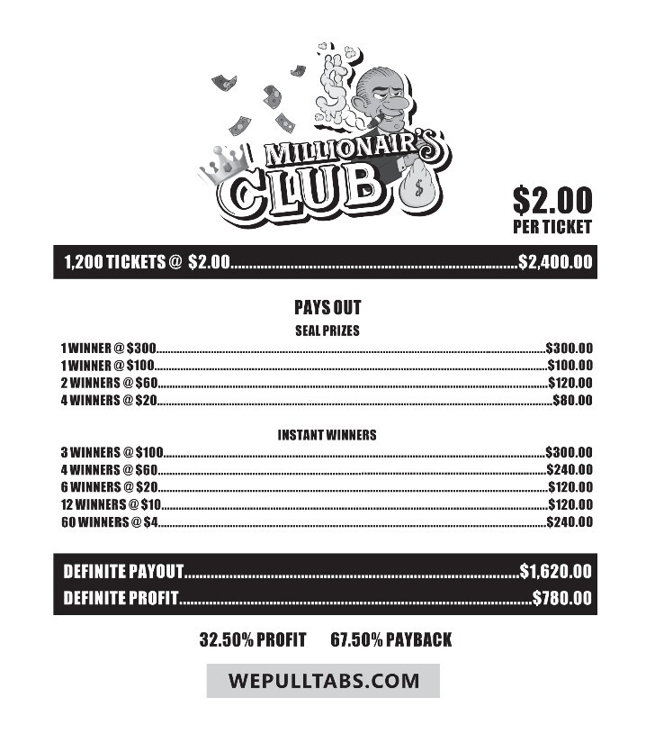 Pull tickets Millionaire's Club 1200 COUNT 2pt