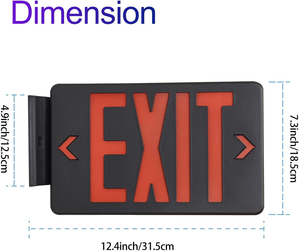 TANLUX Red Exit Sign with Black Housing, LED Emergency Exit Light with Battery B