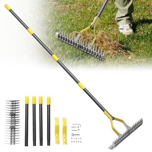 Thatch Rake Heavy Duty Dethatcher Rake Adjustable Dethatching for 55 inch