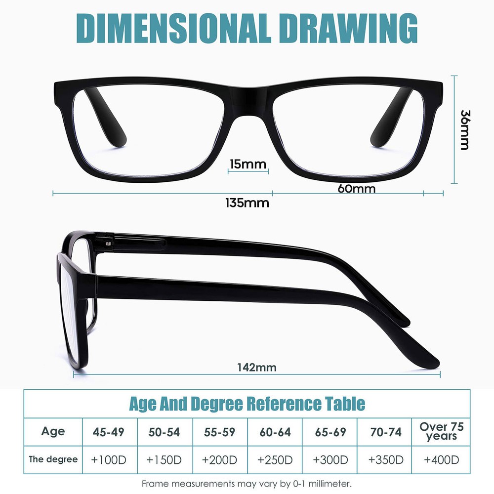 4 Pair Rectangular Spring Hinge Power Reading Reader Glasses For Mens Womens 1-4