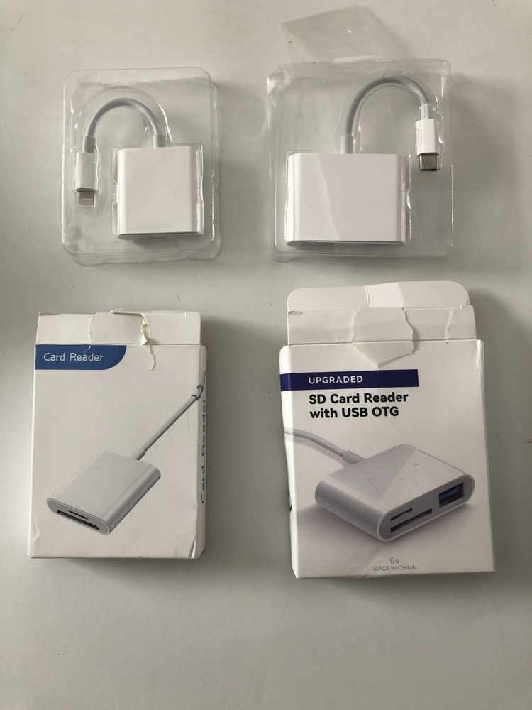 Two SD card  readers, one with iphone connection, one with USB C connection