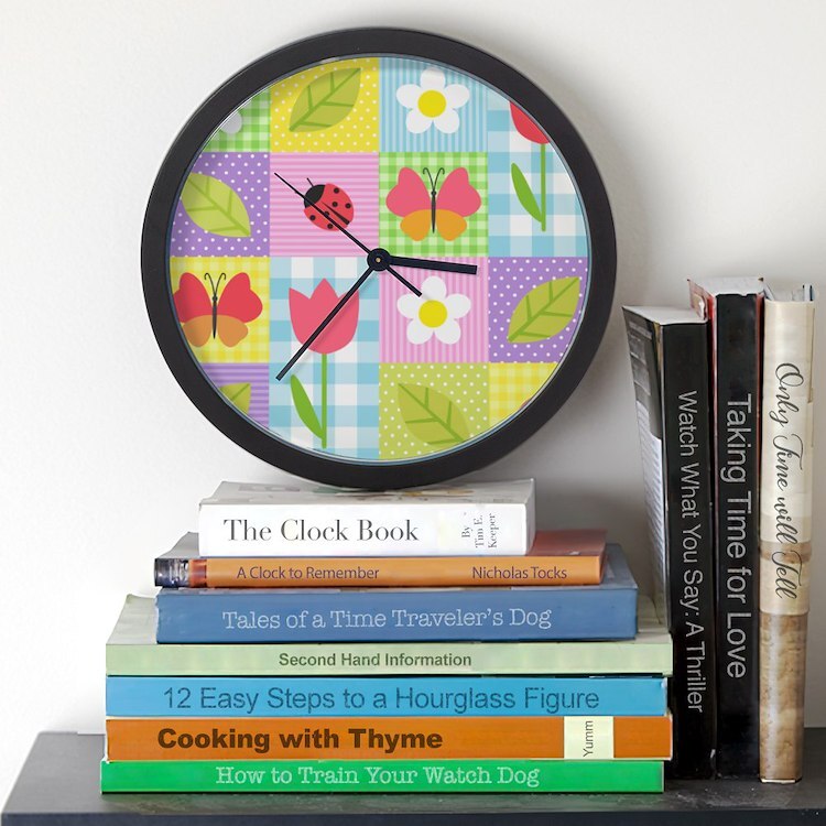 CafePress Colorful Patchwork Unique Decorative 10" Wall Clock (1129170244)