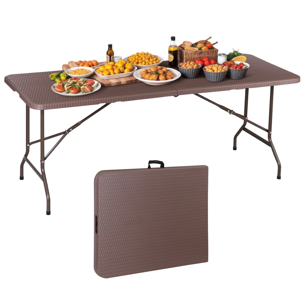 6’ Utility Dining Card Folding Table Portable Plastic Tables for Party BBQ Brown