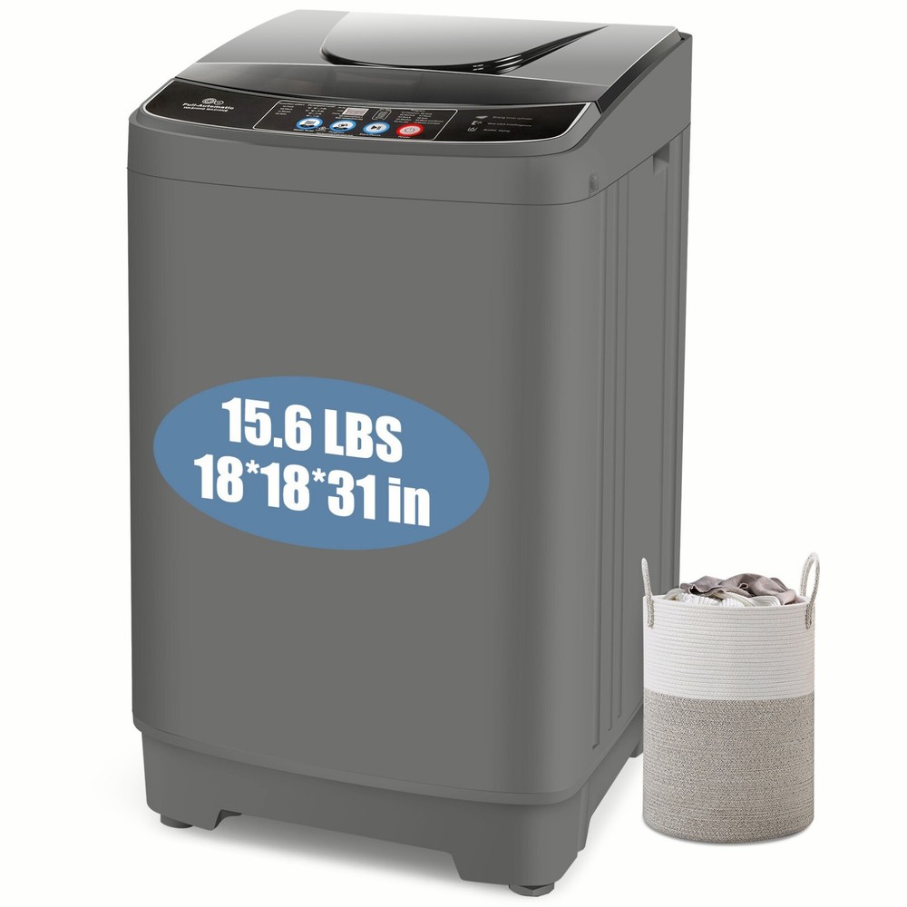 Washing Machine 15.6lbs Capacity Fully Automatic Compact Washer with Drain Pump