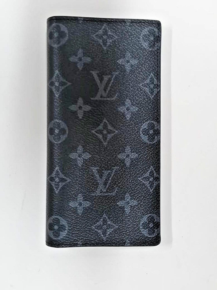Louis Vuitton Monogram Eclipse Brazza Canvas Long Black Compact Wallet W/Box