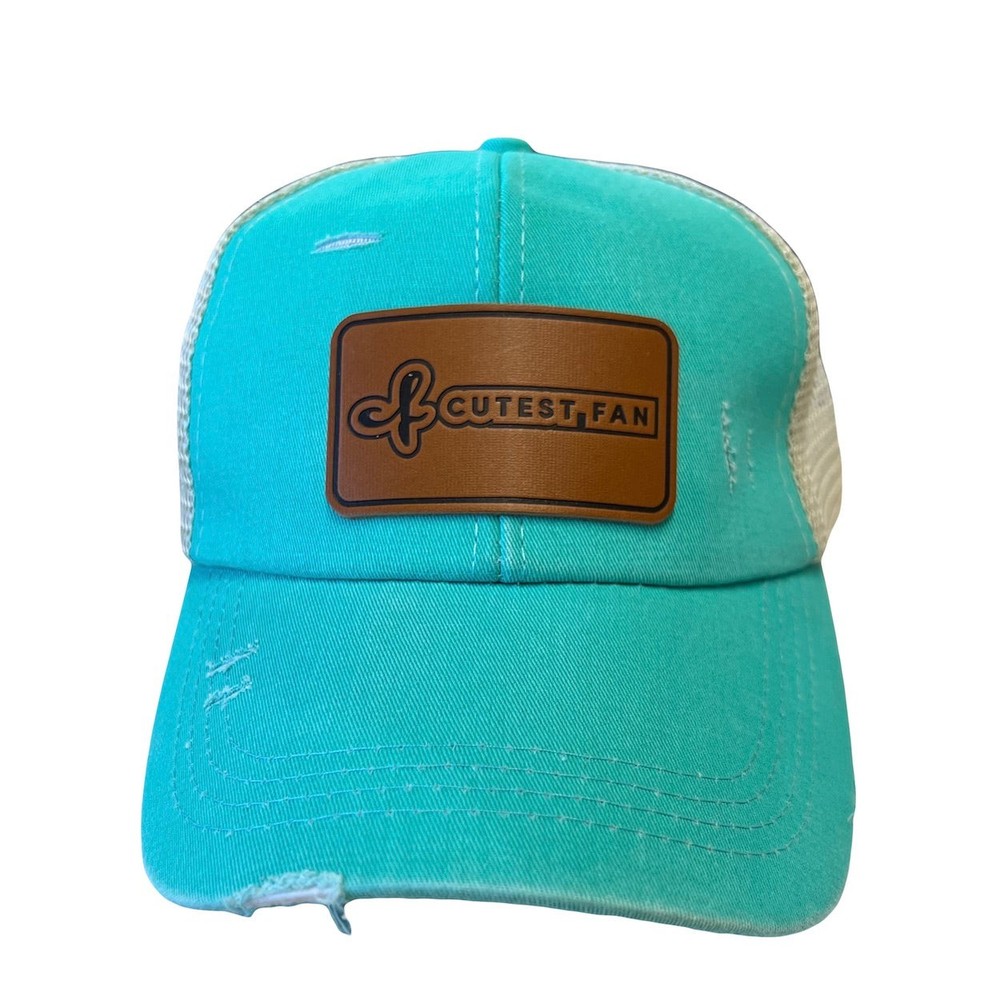 Cutest Fan® Ponytail Trucker Hat with Leather Patch - 2 Colors