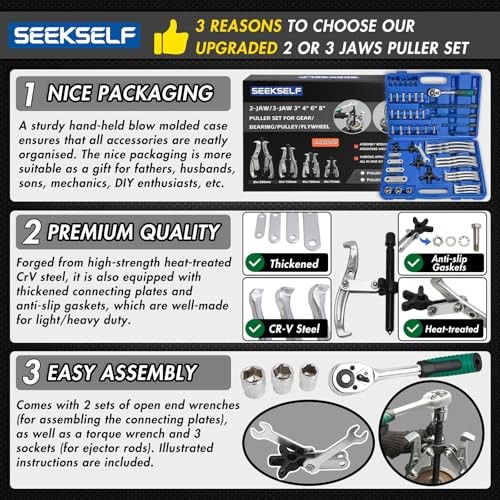 3" 4" 6" 8" Gear Puller Set, 2-Jaw/3-Jaw Bearing Puller Kit with Torque