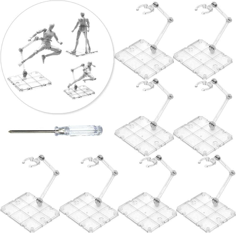 Action Figure Stand, 8 PCS Assembly Display Holder Base clear