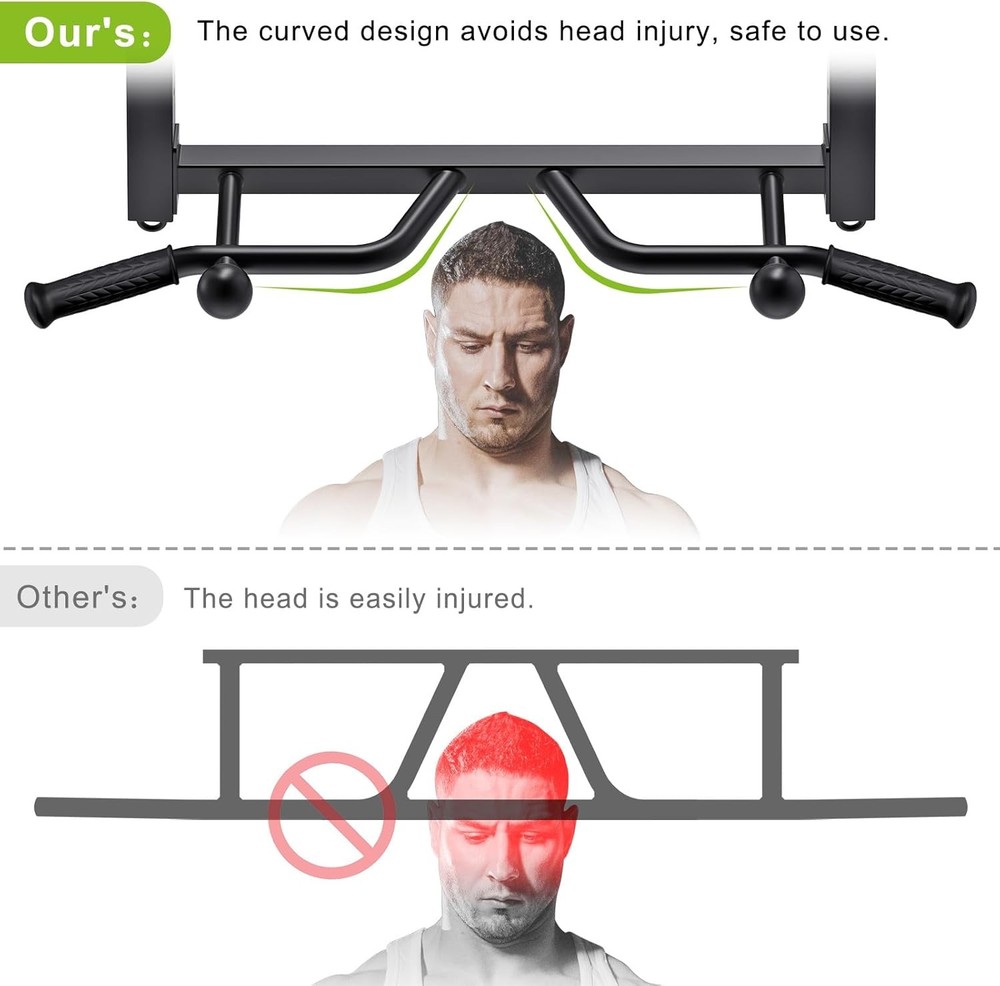 Kipika 32" Ceiling Mounted Pull Up Bar - Heavy Duty, Highly Adjustable, Black