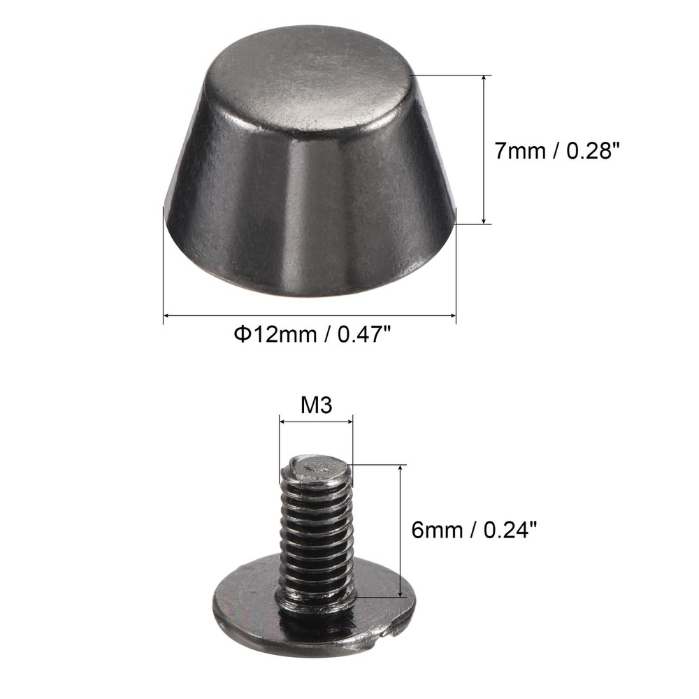 12x7mm Rivet Studs Screw Back Flat Cable Feet Stud Dark Grey 8pcs