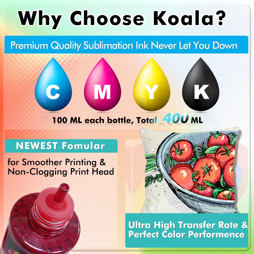 Koala Sublimation Paper and Ink Bundle Starter Kit for Inkjet Printer Transfer