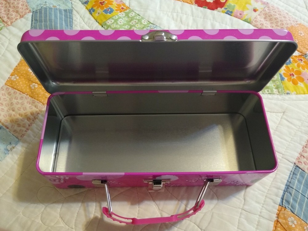 Disney Minnie Mouse Tin Tool Box with Handle Latch/Hinge NEW Pencil Box Storage