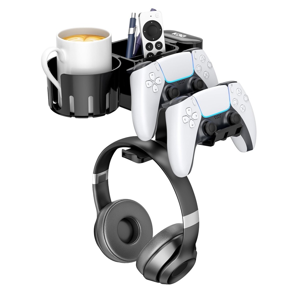 5 in 1 Desk Controller Holder - Rotating Headphone Hanger with Cup Holder -