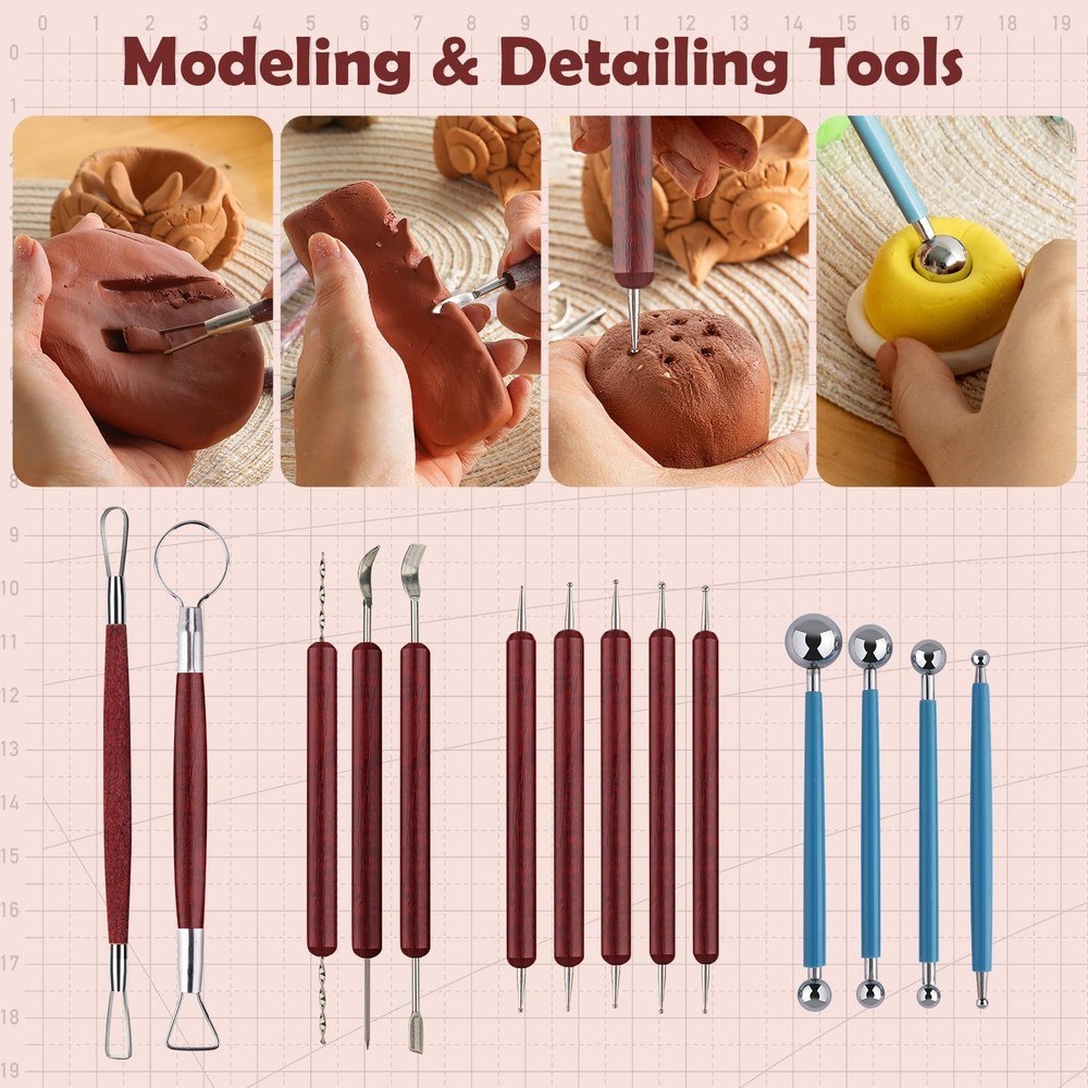 48PCS Pottery Tools Kit for Sculpting, Clay Carving Tools, Ceramic Tools for ...