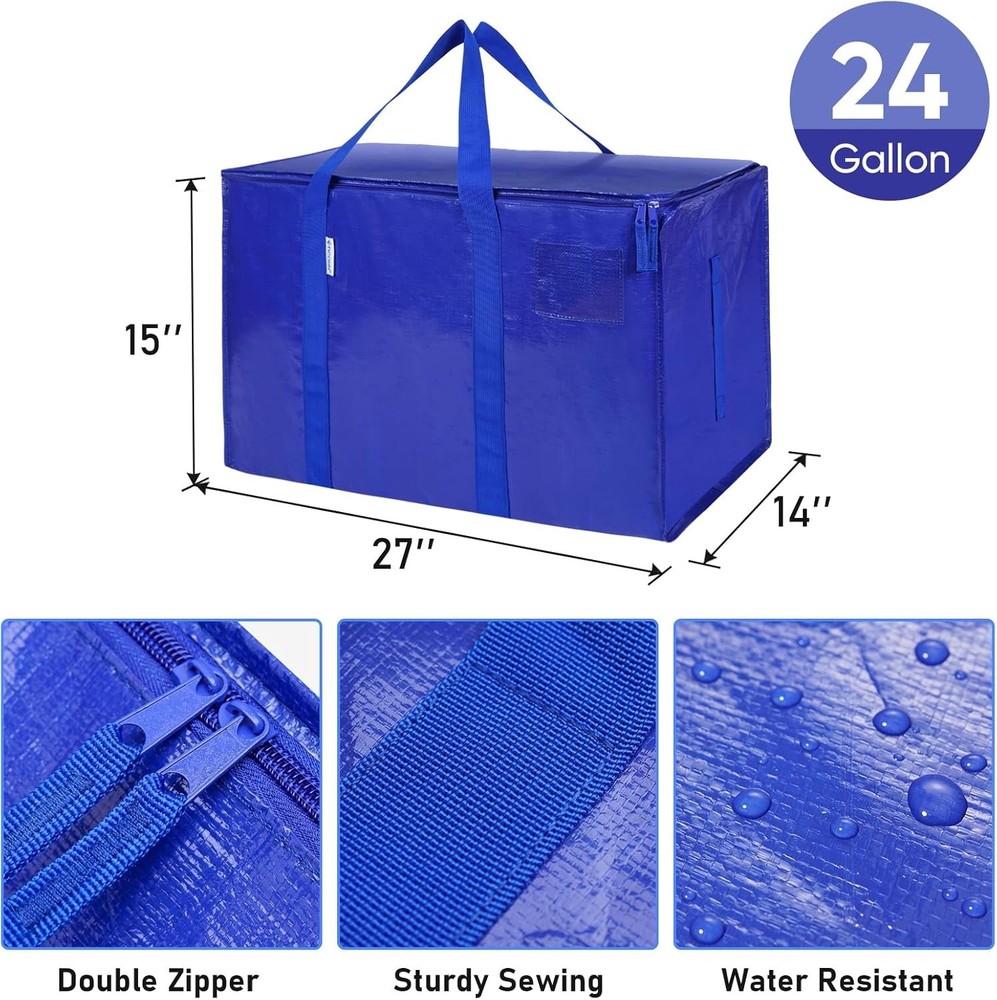 2 Pack Extra Large Heavy-Duty Moving Bags - Zip & Go Storage Solution, Blue