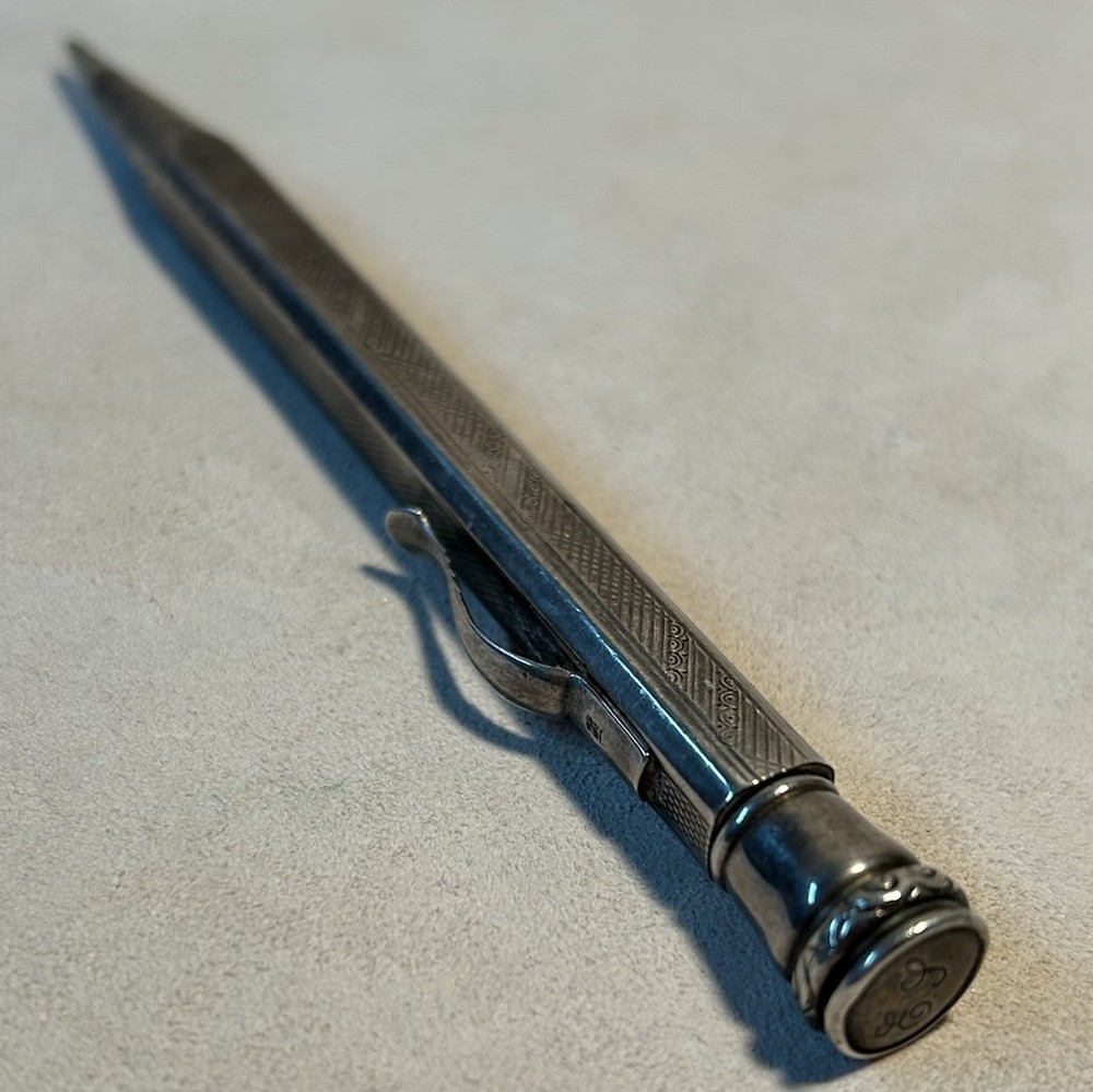 Antique 830 Silver Mechanical Pencil Engraved