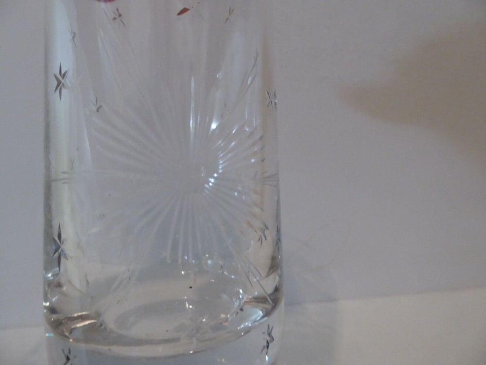 Crystal Vase 8” with Weighted Bottom, Engraved Star Pattern, Elegant (S2