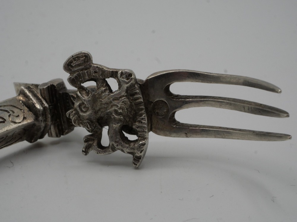 RARE SOLID SILVER FOLDING FORK NETHERLANDS DUTCH SILVER EPOCH 19 EME