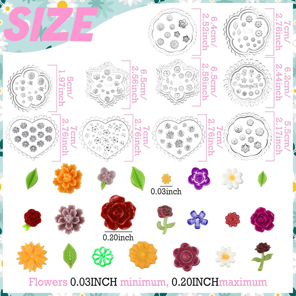 10 Pcs Spring Small Flower Polymer Clay Molds Mini Rose Daisy Silicone Polymer C