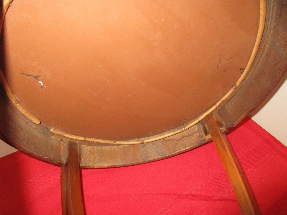 Mid Century Round Solid Wood / Glass End Table / Side Table