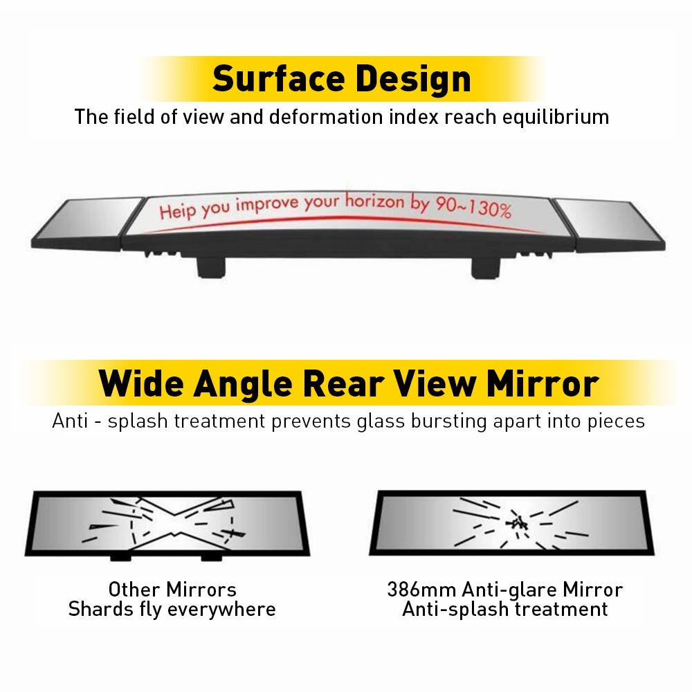 390mm Extendable Car View Rearview Mirror Interior Rear Wide Angle Windshield